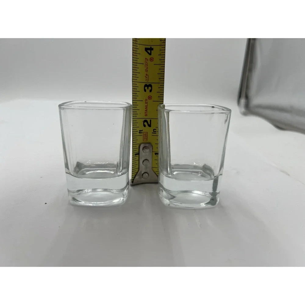 Pair Square Clear Glass Shot Glasses Heavy Base 2.75